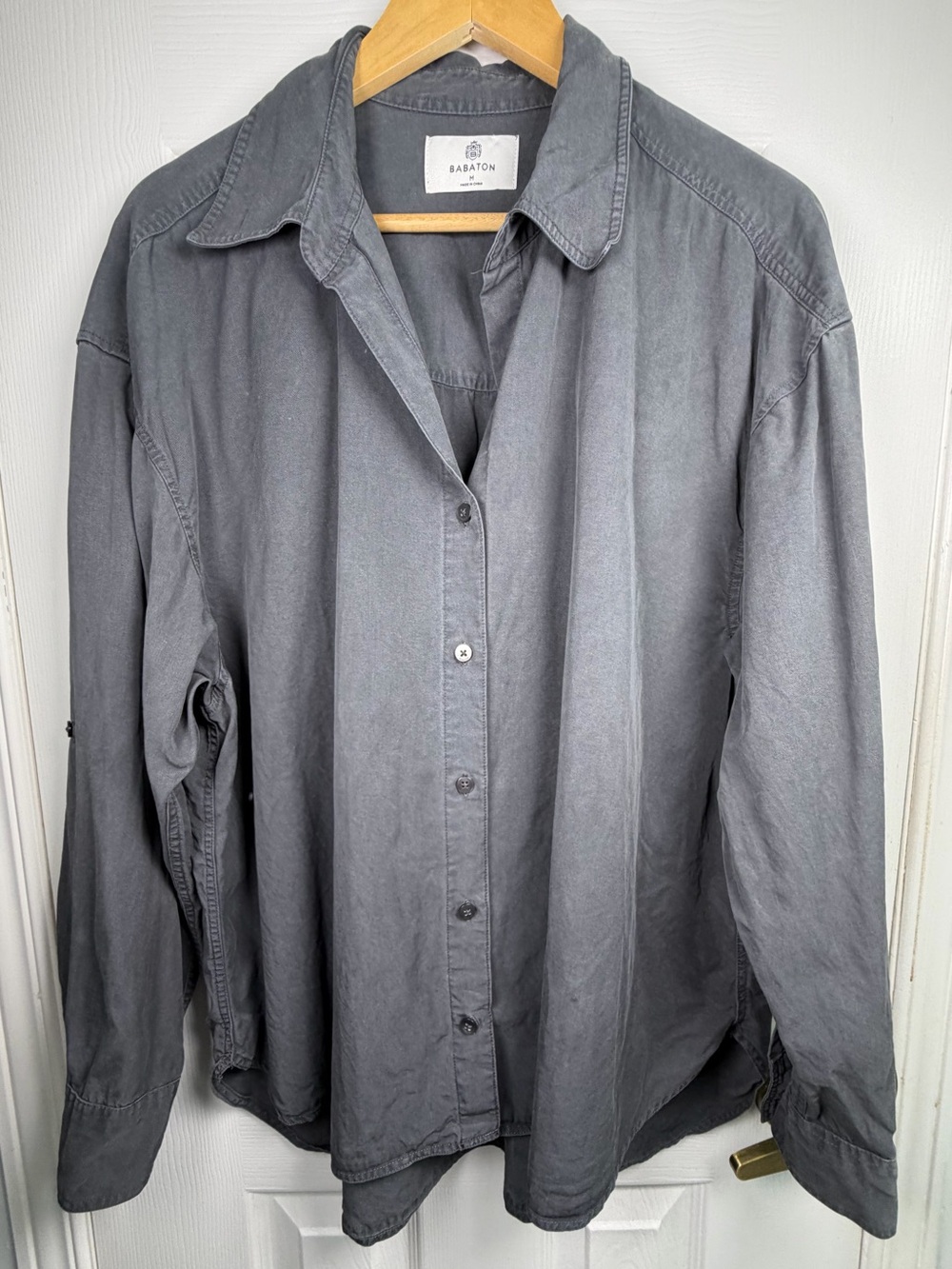 Aritzia Babaton Archive Shirt Grey M Oversized Tencel Button-Up Quiet Luxury